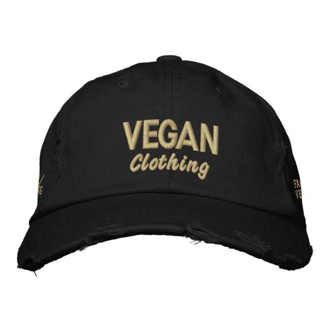 VEGAN Clothing Distressed Embroidered Hat (Front)