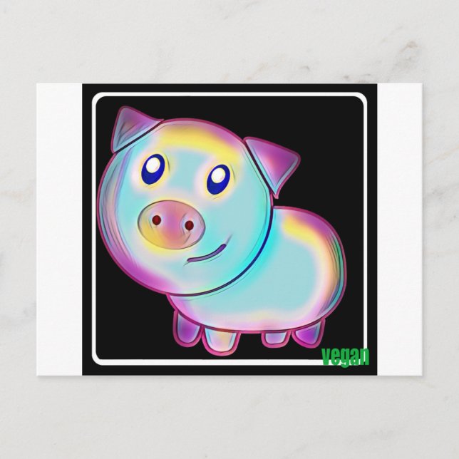 Vegan coloured pig postcard (Front)