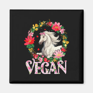 Vegan Cute Horse Flowers Circle Farming Lover Vege Magnet