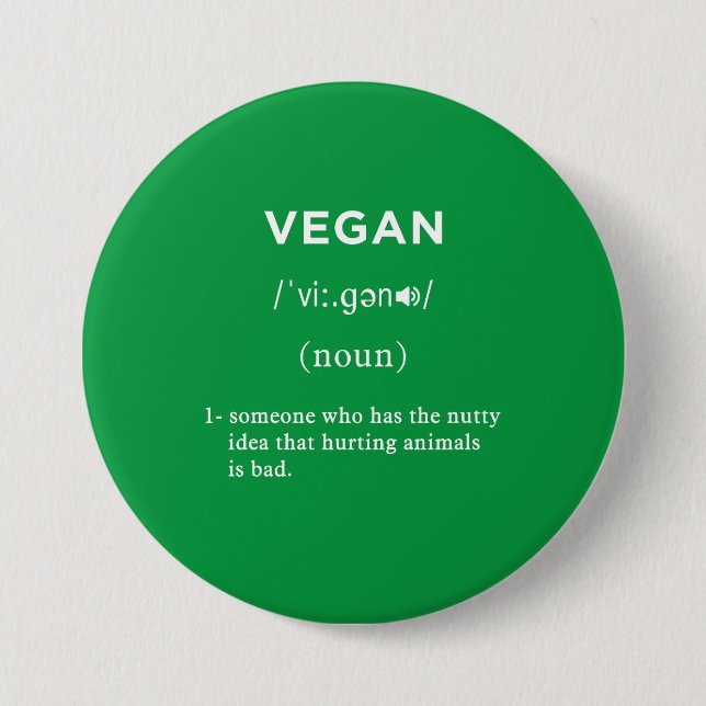 vegan definition green circle 7.5 cm round badge (Front)