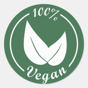 Vegan Design 4 - White on green background Classic Round Sticker