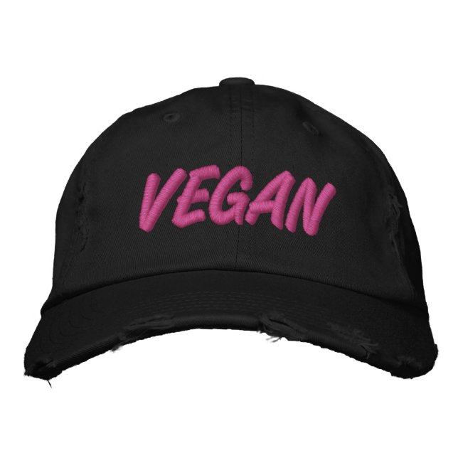 VEGAN Distressed Embroidered Hat (Front)