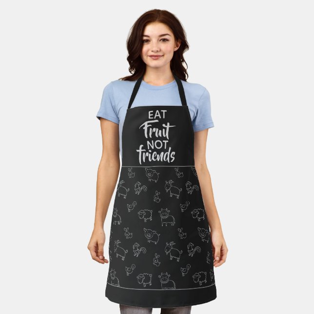 Vegan eat fruit not friends cute cartoon animals apron (Worn)