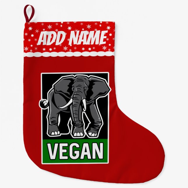 Vegan Elephant Large Christmas Stocking (Front)