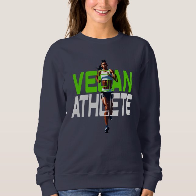 vegan female athlete , vegan runner sweatshirt (Front)