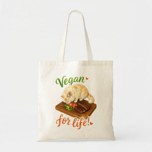 Vegan for Life Funny Cat Food Lover Joke Design Tote Bag