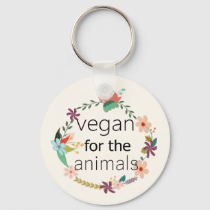 Vegan for the animals floral design key ring