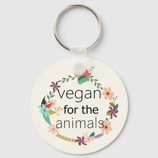 Vegan for the animals floral design key ring (Front)
