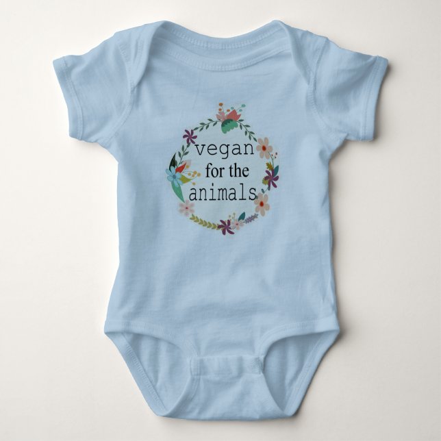 Vegan for the animals floral design vest baby bodysuit (Front)