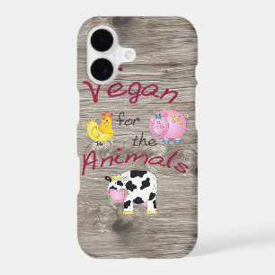 "Vegan for the Animals" with Cute Pig, Cow & Hen
