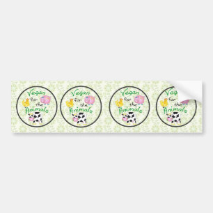 Vegan for the Animals with Cute Pig, Cow, Hen Bumper Sticker
