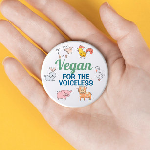 Vegan for the voiceless white cute cartoon animals 7.5 cm round badge