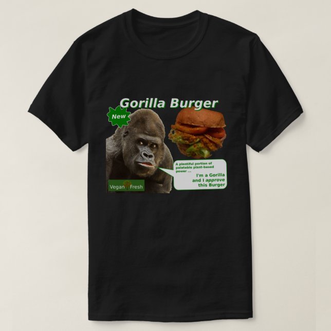 Vegan Fresh Gorilla Burger T-Shirt (Design Front)