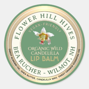 VEGAN FRIENDLY Candelilla wax Lip Balm Label 
