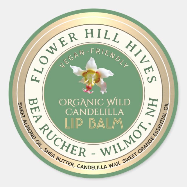 VEGAN FRIENDLY Candelilla wax Lip Balm Label  (Front)