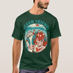 Vegan friends Vegetarian Cow girl Animal lover T-Shirt