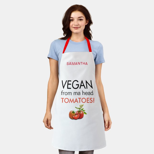 Vegan From Head Tomatoes Name White Apron (Worn)