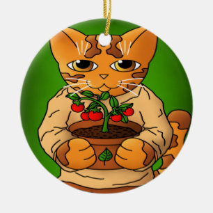 Vegan Gardener Cat Ceramic Ornament