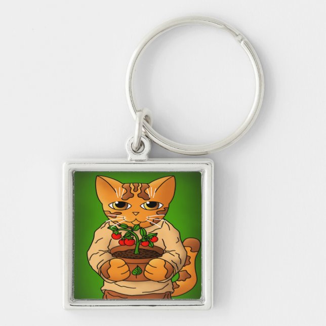 Vegan Gardener Cat Key Ring (Front)