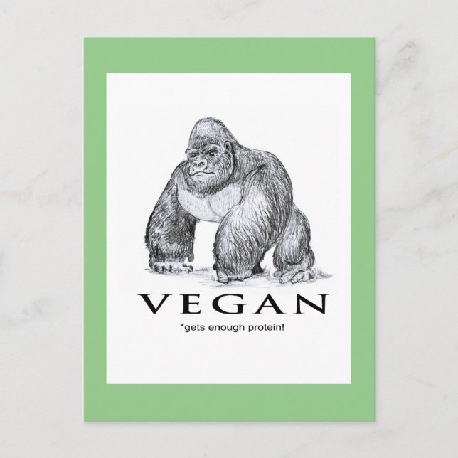 Vegan gorilla gets enough protein funny postcard (Front)