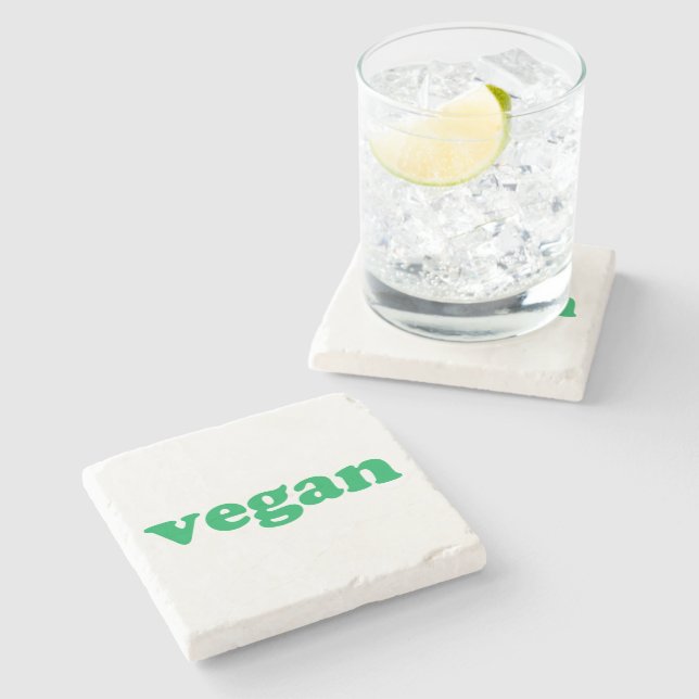 "vegan" green letters stone coaster (Side)