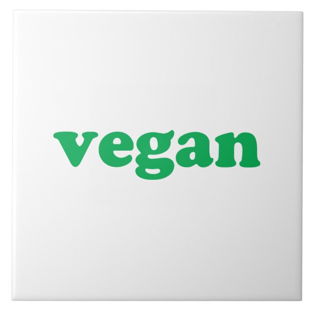 "vegan" green letters, white background ceramic tile (Front)