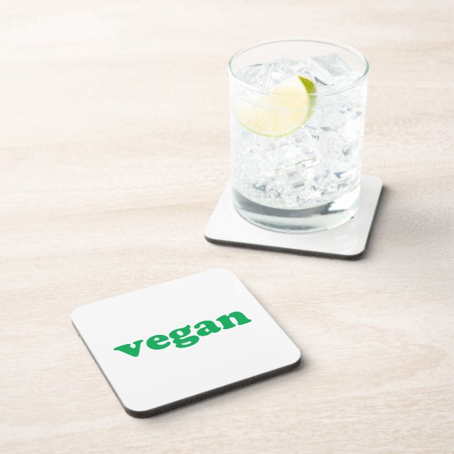 "vegan" green letters, white background coaster (Right Side)