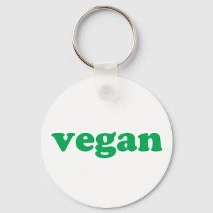 "vegan" green letters, white background key ring