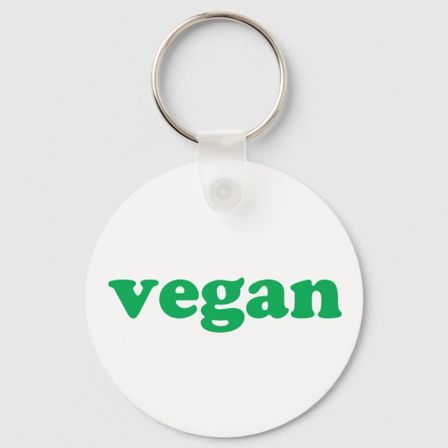 "vegan" green letters, white background key ring (Front)