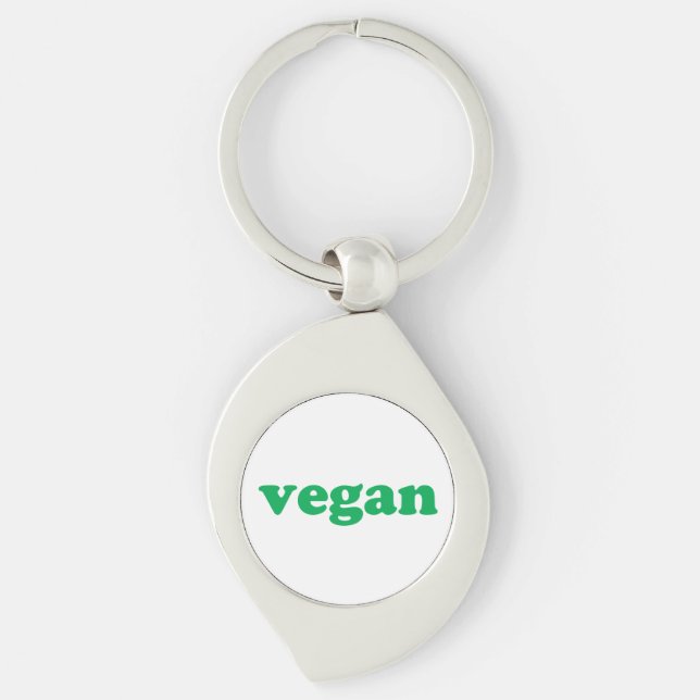 "vegan" green letters, white background key ring (Front)