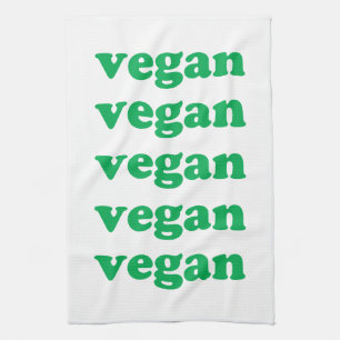 "vegan" green letters, white background tea towel