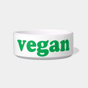"vegan" green letters white ceramic pet dog bowl