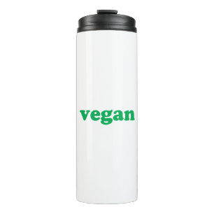 "vegan" green letters white thermal tumbler