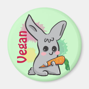Vegan grey cute bunny with carrot magnet