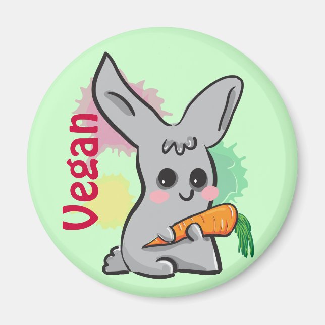 Vegan grey cute bunny with carrot magnet (Front)