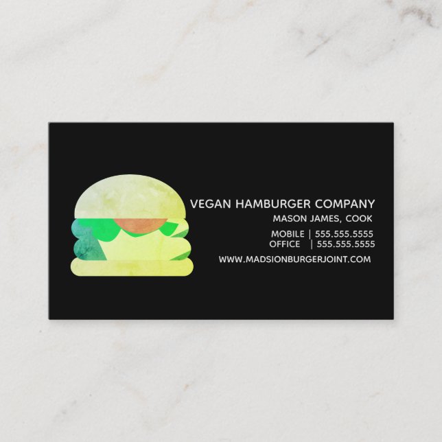 Vegan Hamburger Joint Hub Restaurant Business Card (Front)
