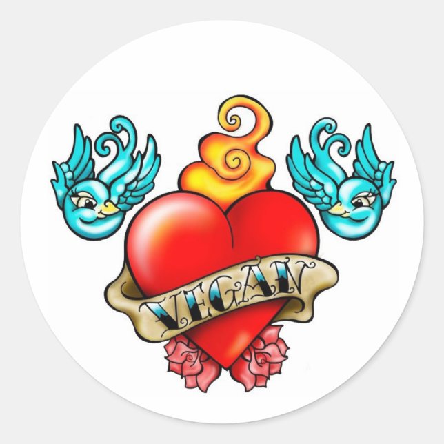Vegan heart Sticks! Classic Round Sticker (Front)