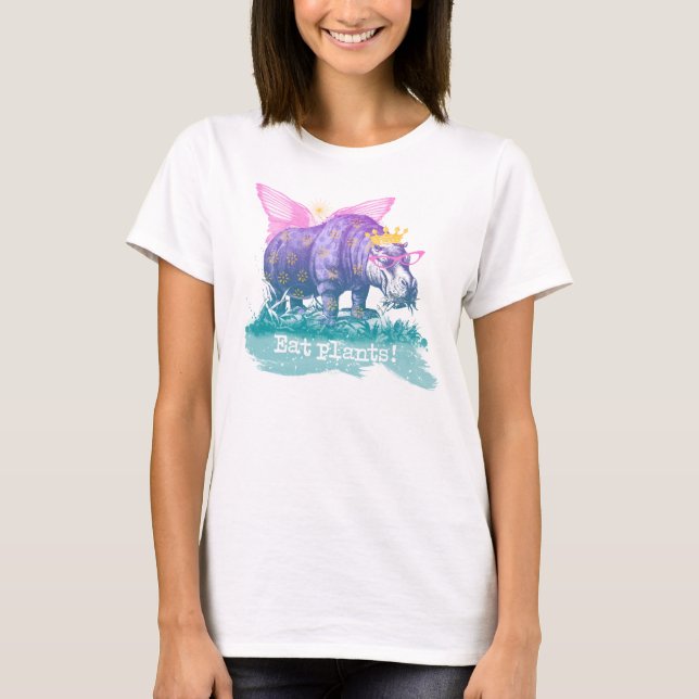 Vegan Herbivore Magic Hippo T-shirt (Front)