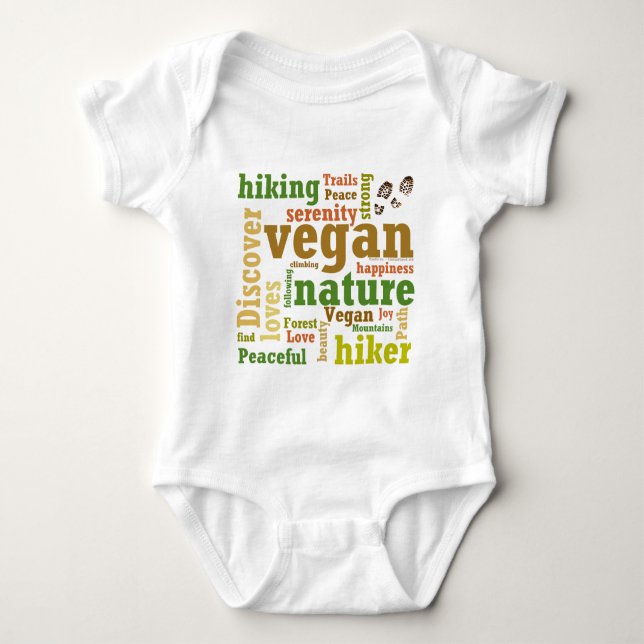 Vegan Hiker Hiking Word Cloud Baby Bodysuit (Front)