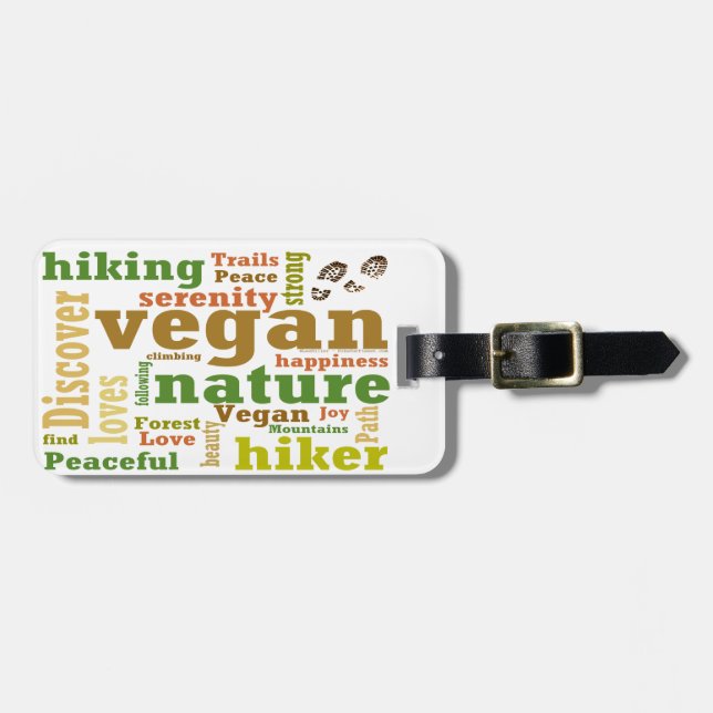 Vegan Hiker Hiking Word Cloud Luggage Tag (Front Horizontal)
