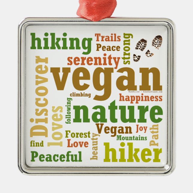 Vegan Hiker Hiking Word Cloud Metal Tree Decoration (Front)