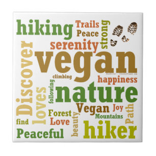 Vegan Hiker Hiking Word Cloud Tile