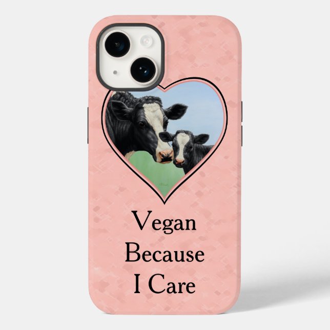 Vegan Holstein Cow and Calf Pink Heart Case-Mate iPhone Case (Back)