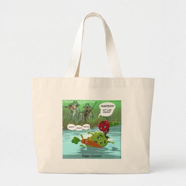 Vegan Hunters Funny Large Tote Bag (Front)