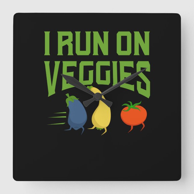 Vegan - I Run On Veggies Square Wall Clock (Front)