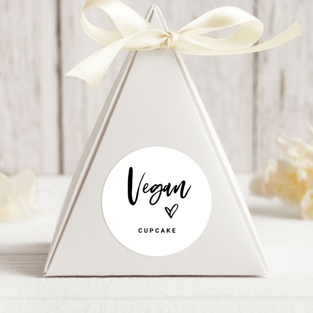 Vegan Item | Modern Casual Script and Heart Favour Classic Round Sticker (Creator Uploaded)