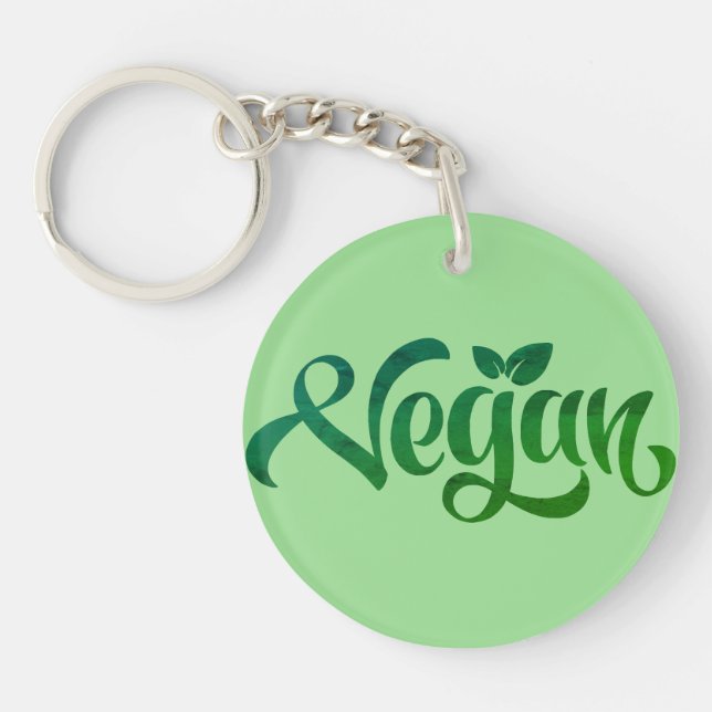 Vegan Logo Green Typography Art Key Ring (Front)