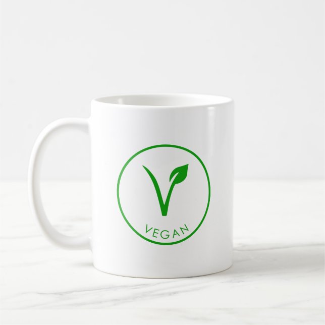 Vegan Logo | Green Vegan Label | Vegan Symbol Coffee Mug (Left)