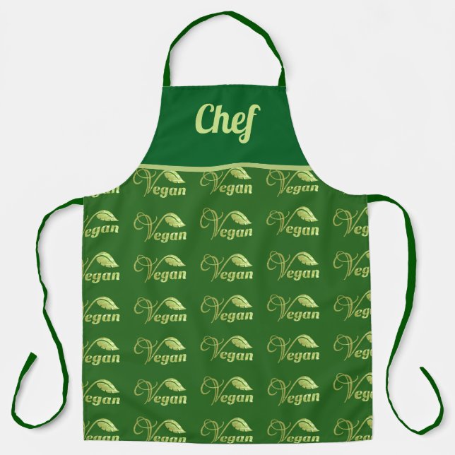 Vegan Logo Leaf Green & Gold Personalised Apron (Front)