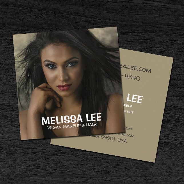 Vegan Makeup & Hair Square Business Card (Creator Uploaded)